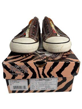 Y2K Ed Hardy Glitter Cage Love Eternal Low Top Sneakers Womens Size 7 w/ Dog Tag